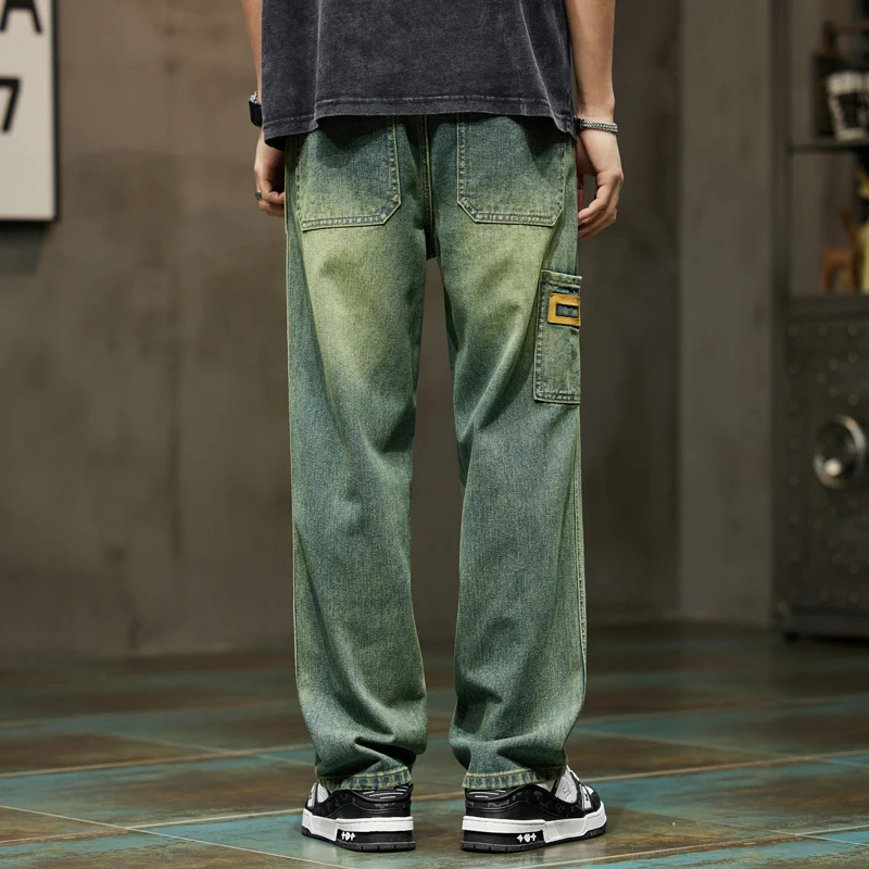 Jeans Men Baggy Pants Wide Leg Summer Straight Loose Fit Retro Blue Denim Pants Streetwear Fashion Pockets Vintage Man Clothes 250317