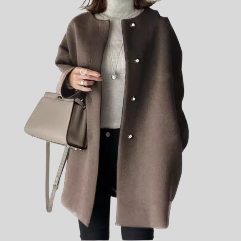4-Color high-quality spot Japanese straight coat women's autumn and winter temperament solid color simple woolen coat top