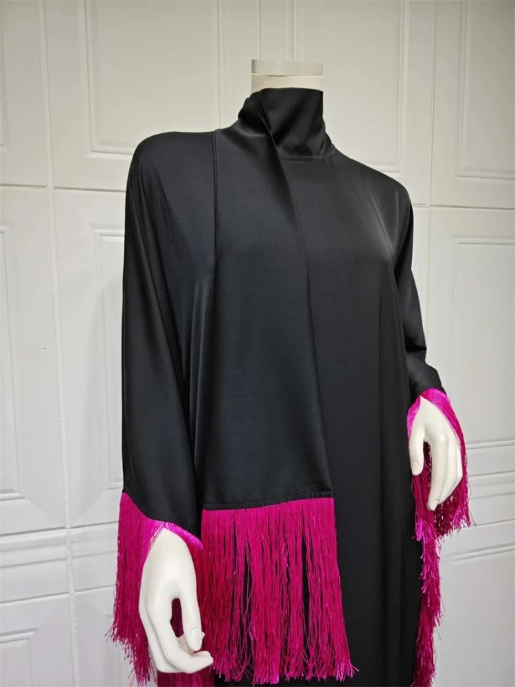 Muslim Fashion Womens Evening Dress Bat Sleeve Tassel Islamic Cafican Abaya Clothing Kimono Dubai Cafe Morocco 250326