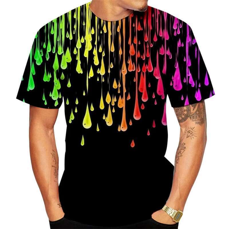 Water droplet graffiti pattern men s T shirt D printed color line street clothing hip hop summer new