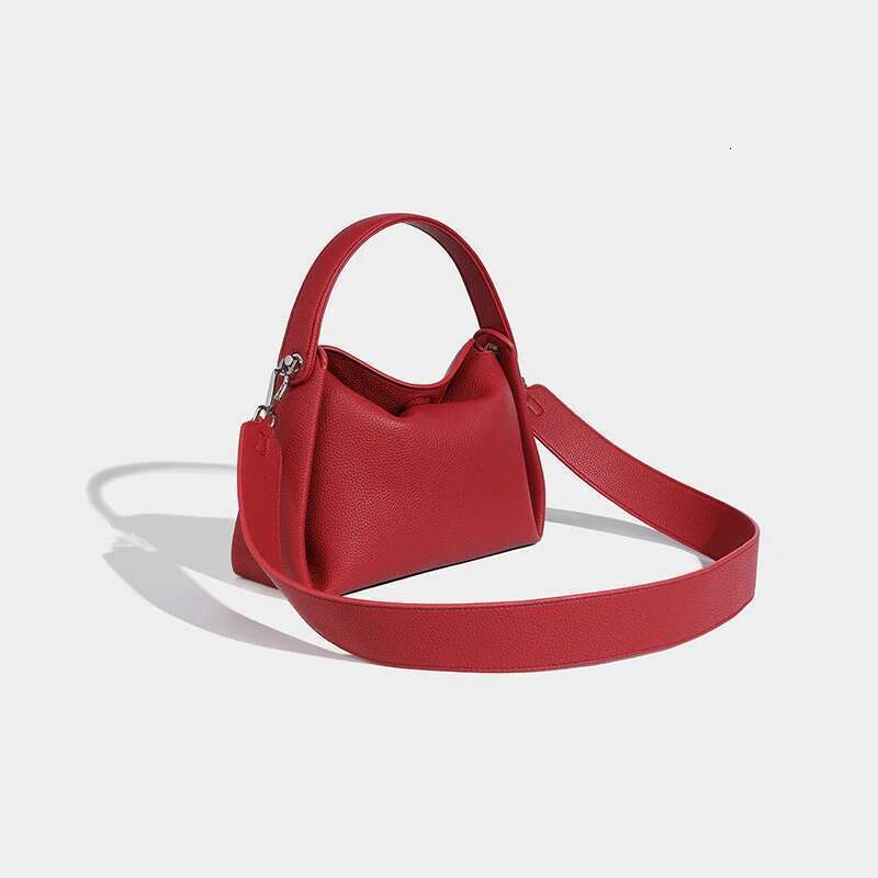 Bucket Bag For Women Designer Handbags New In PU Vintage Red Solid Color Small Lychee Pattern Messenger Bags