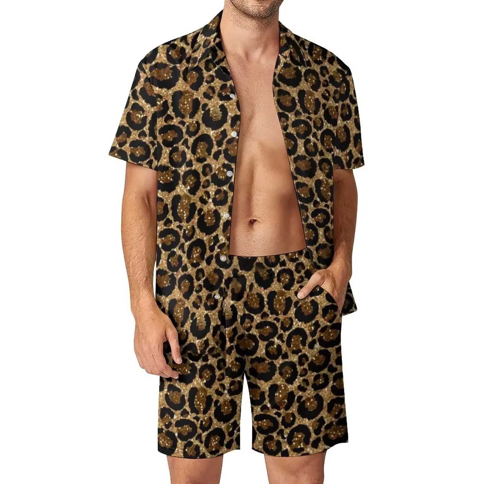 Leopard Shirt Mens Shirt Set Casual Fashion 3D Printed Short Sleeve Shirt Oversized Beach Shorts Hawaiian SetXJ250326
