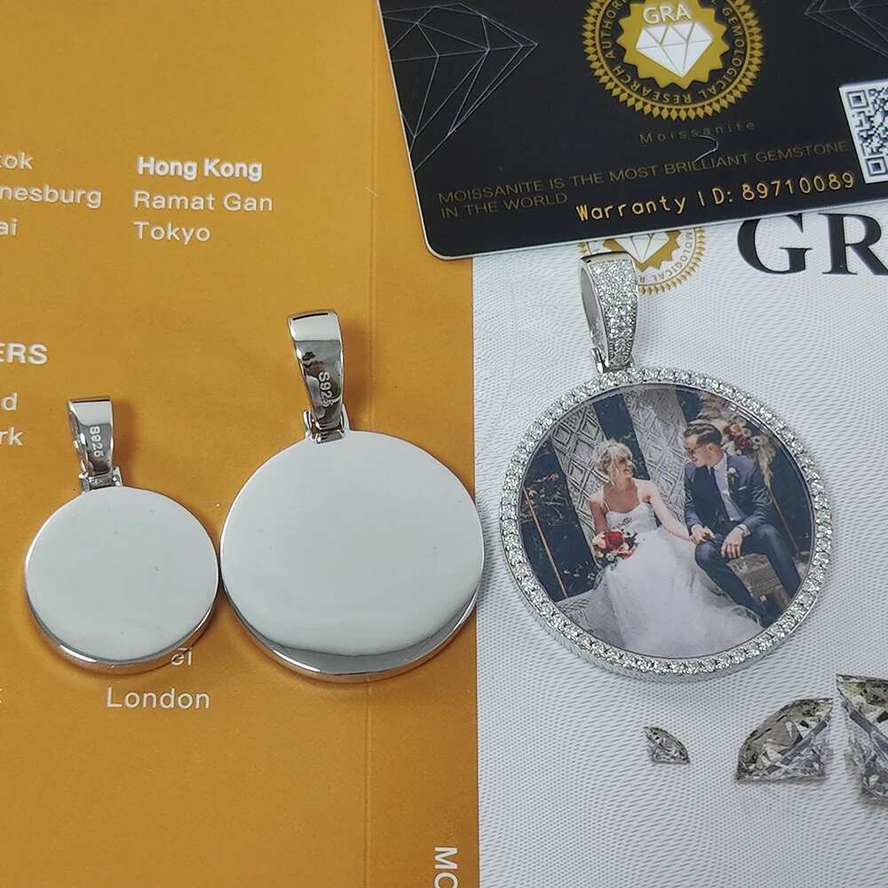 Custom VVS1 Moissanite Diamond Photo Necklace 26/35/45MM Personalized Memory Picture Pendant 925 Sterling Silver Hip Hop Jewelry