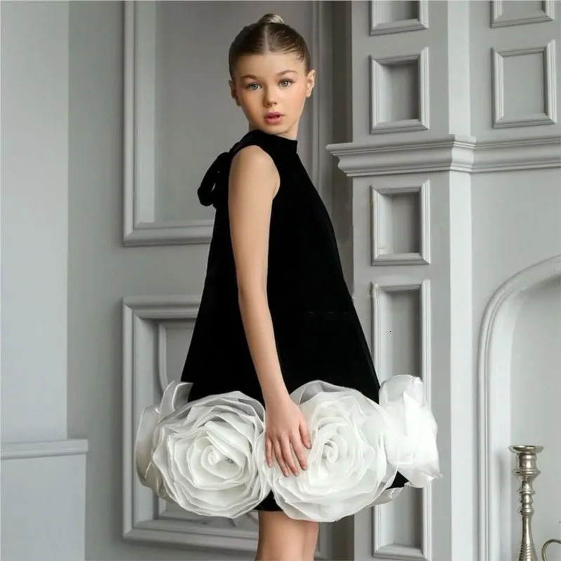 Baby Girl Princess 3D Flower Silk Dress Infant Toddler Teens Child Vintage Vestido Party Pageant Birthday Baby Clothes 1-12Y 250326