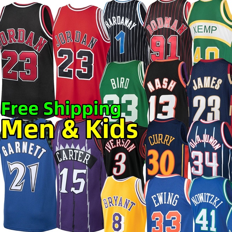 Stitched Classics Retro Basketball Jerseys Michael Allen Iverson Dennis Rodman Larry Bird Bryant Kevin Garnett Dirk Nowitzki Carter Hardaway McGrady Jersey
