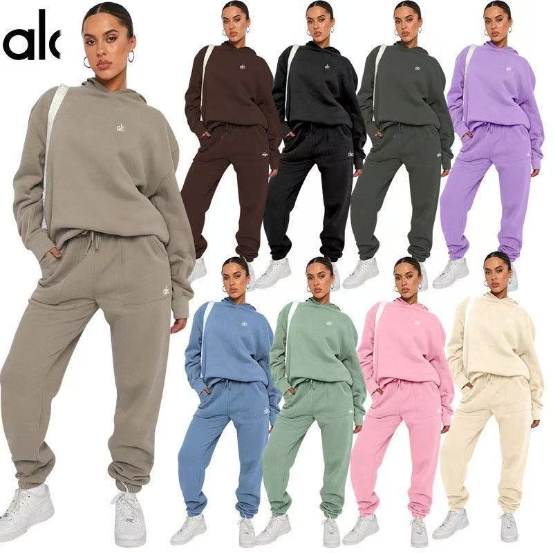 Women alos Sporty Fiess alosweatwear set Tracksuit Letters Print Sleeve Bandage Tops and Skinny Long Sweat Pants Matching Sets Club Outfit aloset suit