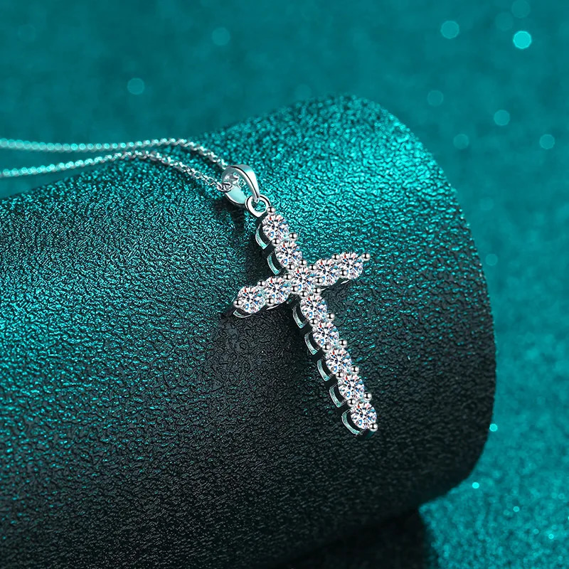 DColor VVS1 Cross Pendant Necklace Original s925 Silver OChain White Gold Plated High Quality 250325