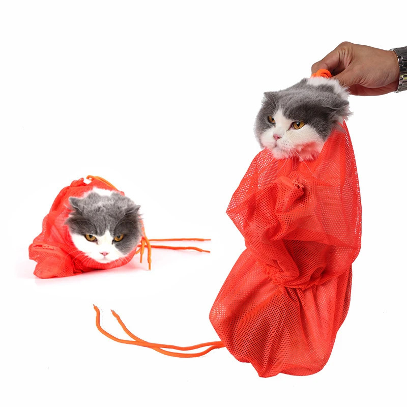 Mesh Cat Grooming Bath Bag Cats Washing Bags For Pet Bathing Nail Trimming Injecting Anti Scratch Bite Restraint 250326