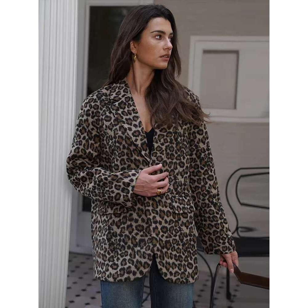 Women's Coat Vintage Leopard Women's Jacket Casual Lapel Single Button Coat Long Sleeve Jackets Autumn Lady New In Coats Outwears