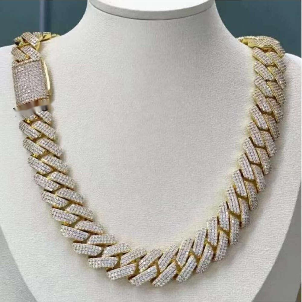 Designer Chain Necklace Hip Hop Jewelry 20mm 3 row K-chain VVS Moissanite Gold plated sterstersier Cuban bracelet Hip Hop