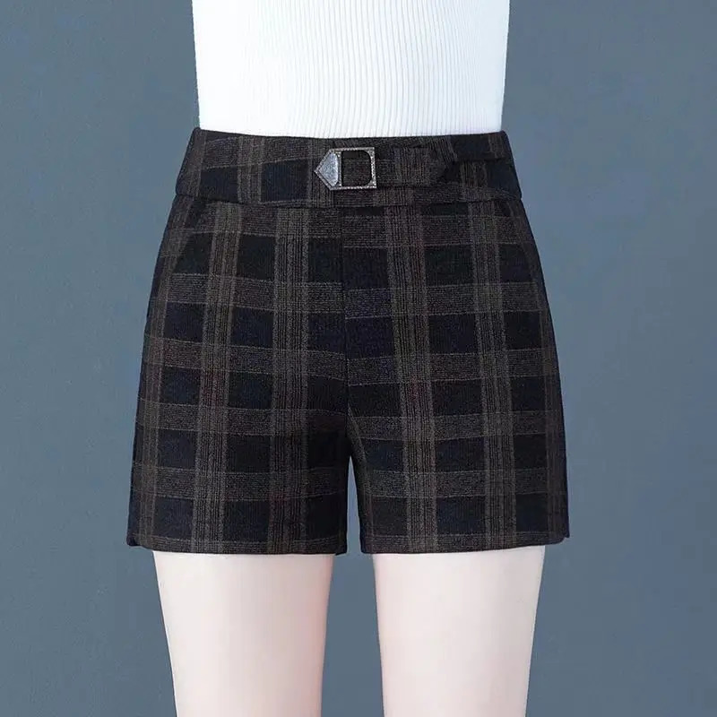 Korean fashion version wool five point shorts solid zipper pocket high waist casual straight pants 250321
