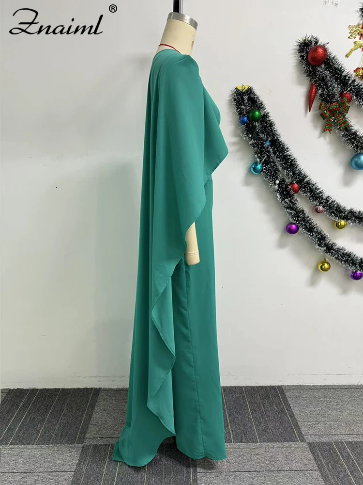 Znaiml elegant cape long sleeved Oneck green wide leg jumpsuit Dubai ladies birthday party Africa onepiece 250326