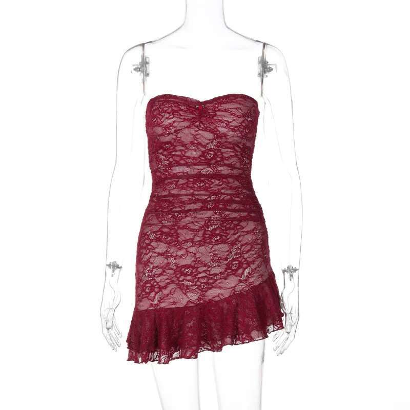 Dongdumaoyi Nieuwe Sexy Kanten Bodycon Ruches Bustier Slim Fit Streetstyle Jurk C