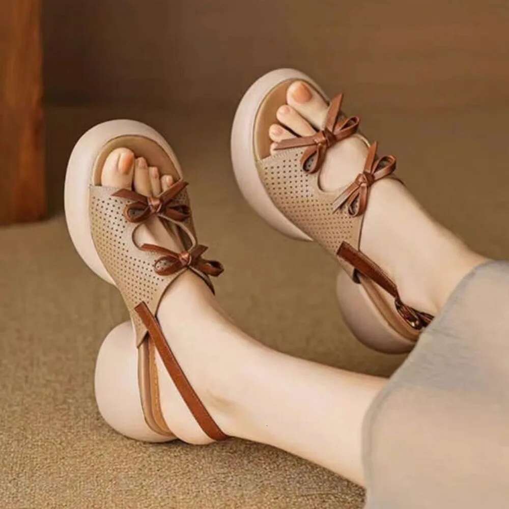 Ladies Summer Fashion Open Toe Narrow Strap Designer Womens Shoes Casual Leather Thick Sole Wedge Women's Sandals Large Size
