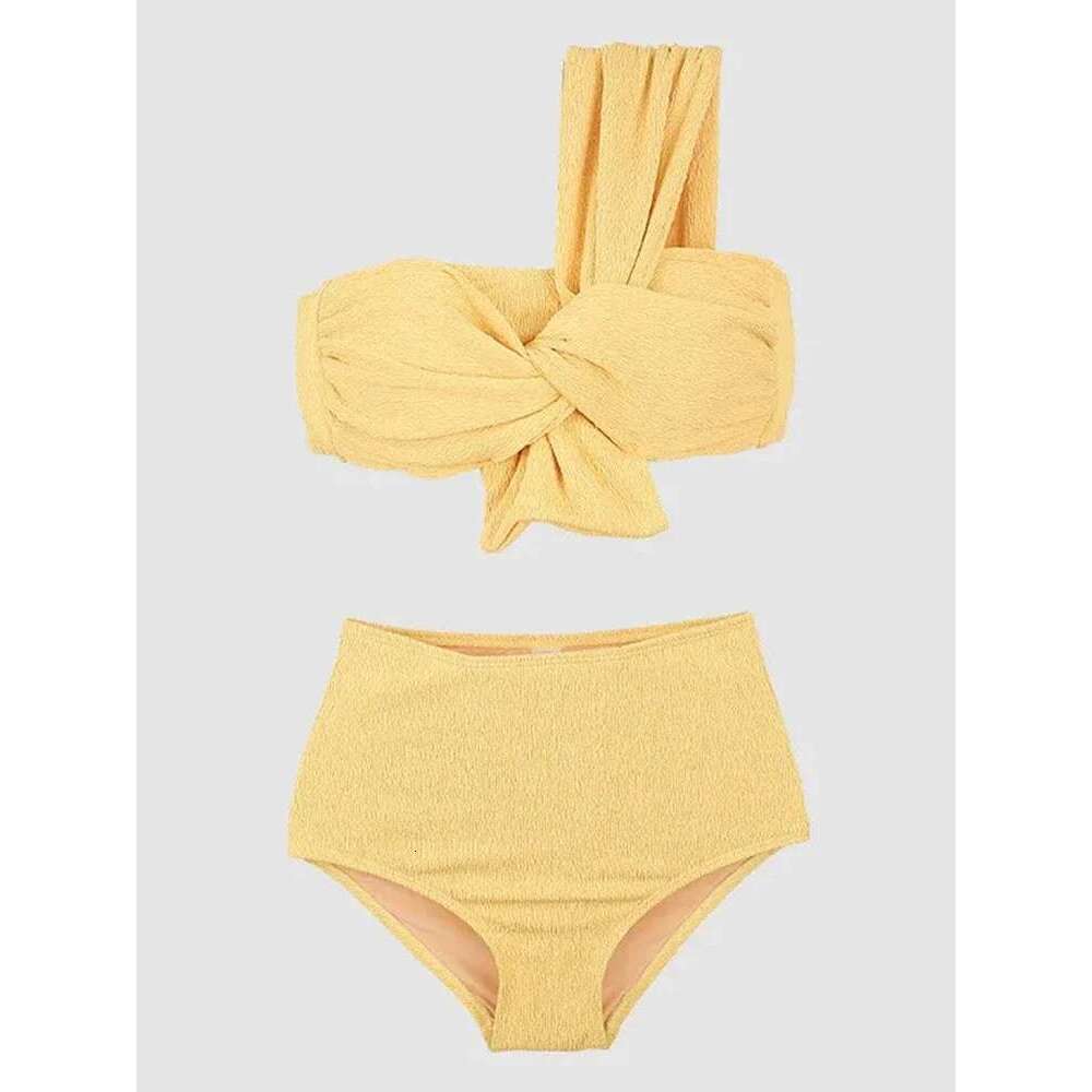 Women OIINAA Swimwear Sexy One Shoulder Bikini Set Solid Color Swimsuit Summer Bow Tie Biquinis Two-pieces Female Bathing Suit