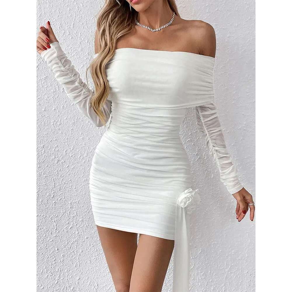 Spring Sexy Solid Women's New Strapless Mini Dress Streetwear Fashion Long Sleeves Tie wers Female Dresses Clothing