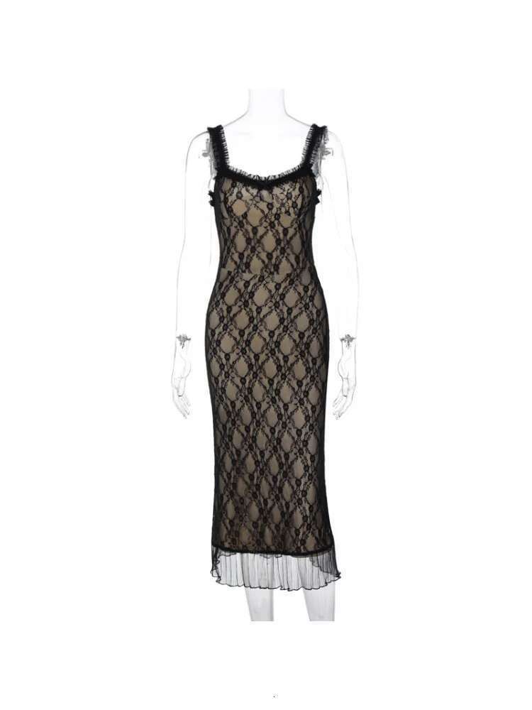 Dongdumaoyi Nieuwe Sexy Kant Backless Voorkant Boog Koningin Stijl Midi Strappy Damesjurk C