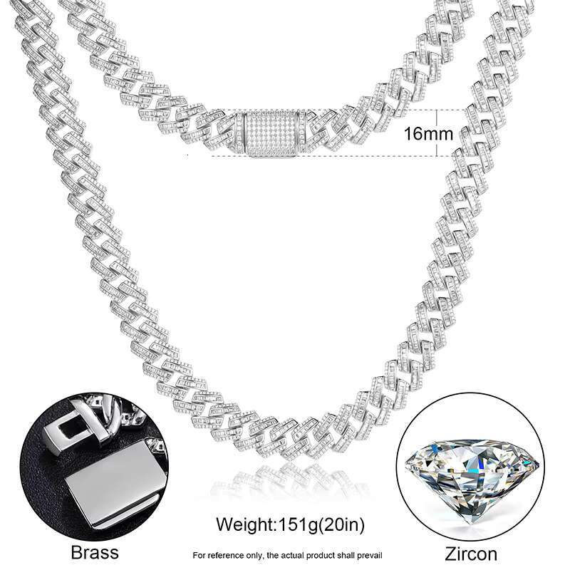 Rapper Hip Hop Jewelry Trendy 16mm Miami Cuban Link Chain Real Gold Plated Brass Zircon Diamond Men Necklace