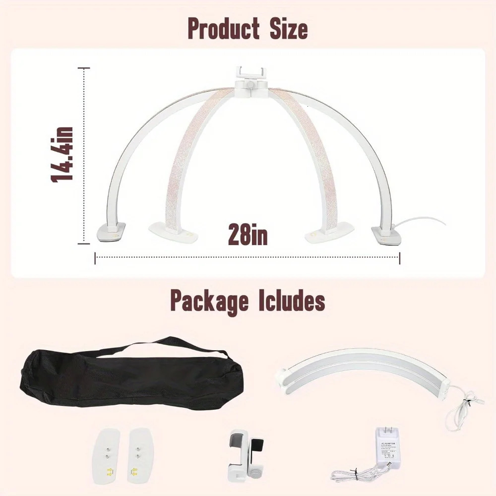 Nail table half moon light with phone holder 28 inch foldable sparkling diamonds LED for nail art 250325