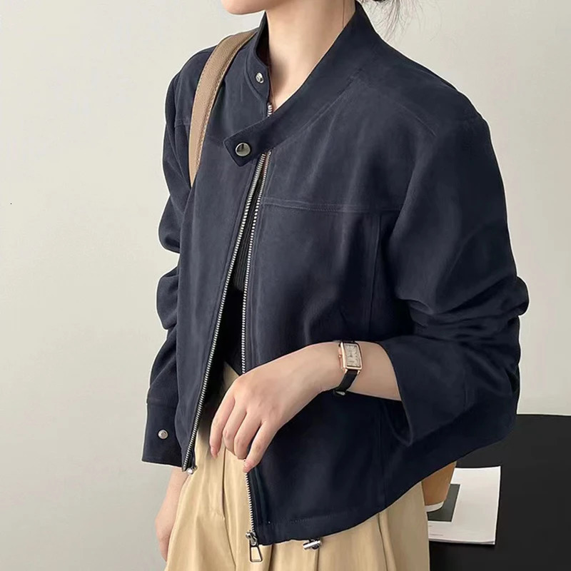 American retro short sleeved jacket Y2K autumn stand up collar long sleeved zipper jacket Harajuku streetwear fully matched motorcycle clothing 250322