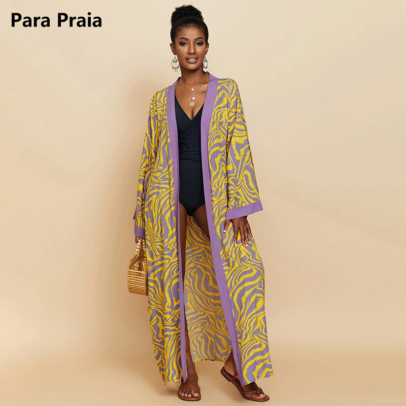 Para Praia kimono beach wear 9color bikini top womens long dress Sarong loose open swimsuit 250326