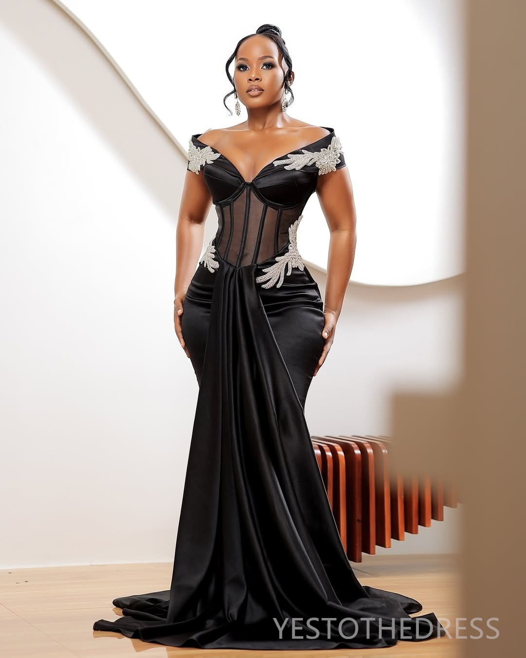 2025 Aso Ebi Black Prom Dress Mermaid Prom Dresses Formal Gowns Illusion Off Shoulder Appliqued Beaded Lace Crystals Birthday Second Reception Gowns A