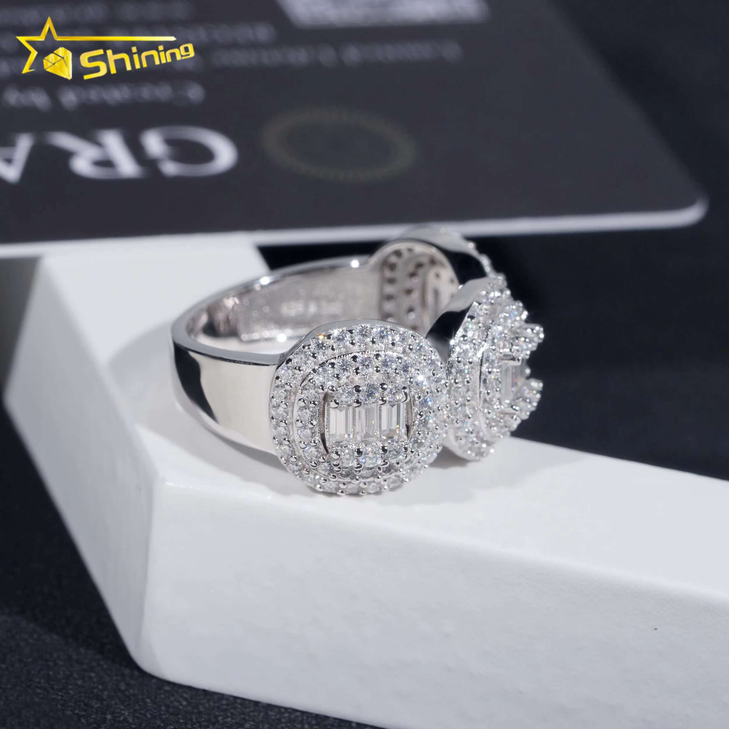 Hot Sale Fashion Jewelry Hip Hop Iced Out Rings 925 Silver VVS Diamond Moissanite Ring