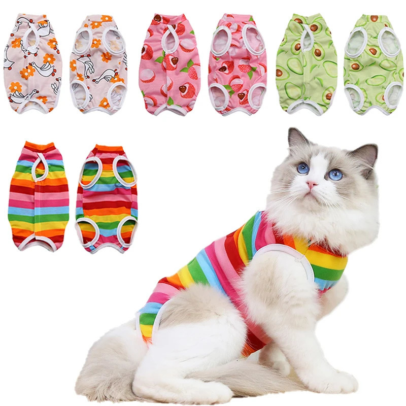 Cat Weaning Sterilization Suit Small Dog Cats Jumpsuit Anti-lick Recovery Clothing After Surgery Cute Print Pet Care Clothes 250326