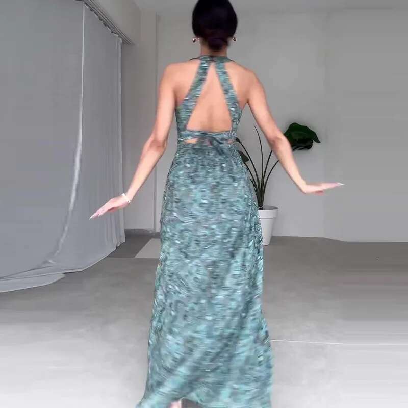Dongdumaoyi Zomer Nieuwe Mode Gedrukt Ronde Hals Mouwloze Sexy Backless Lange Jurk Voor Vrouwen C