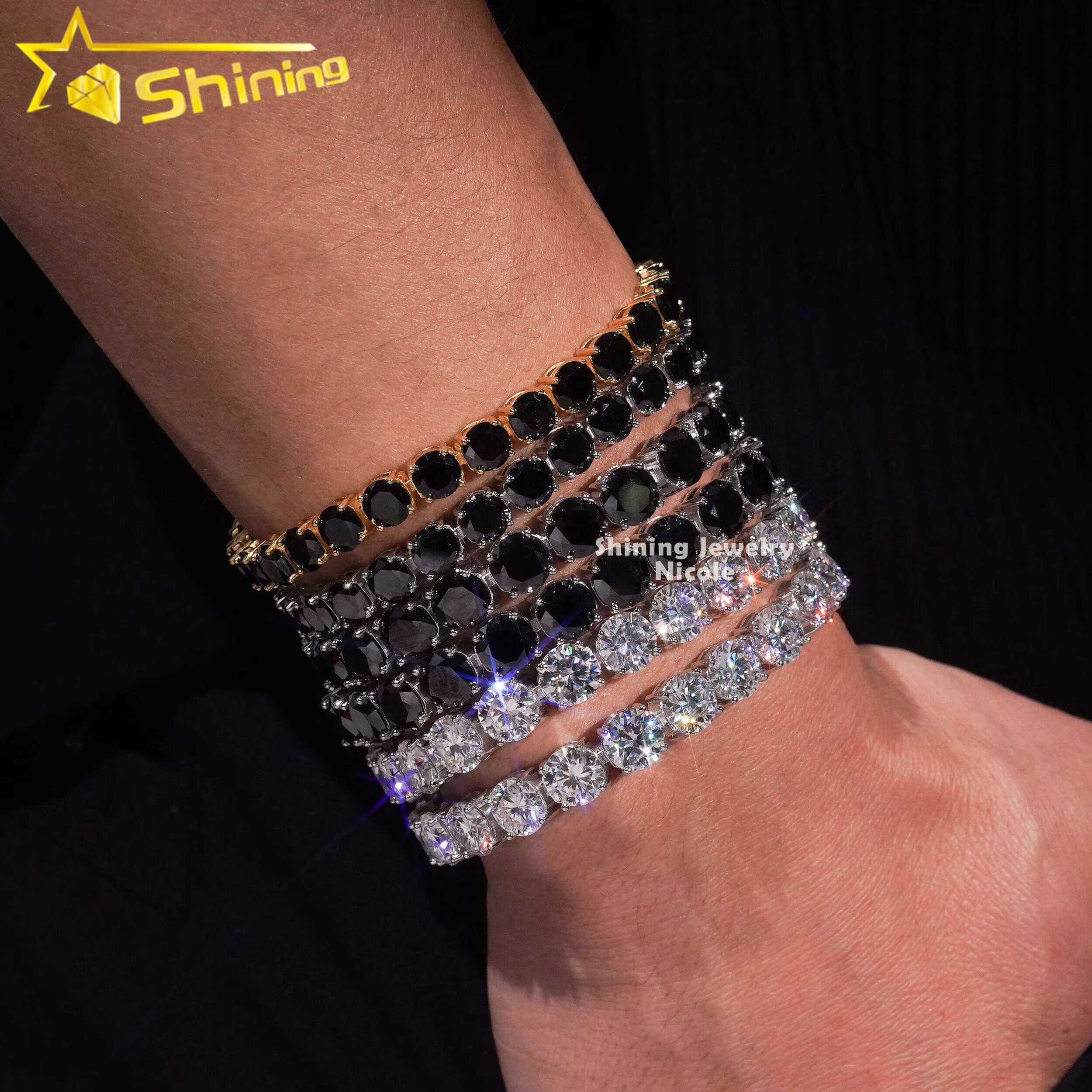 Big Luxury Hot Sale High Quality 6.5mm 8.0mm 925 Sterling Silver Tennis Chain Black Clear Diamond Tennis Bracelet