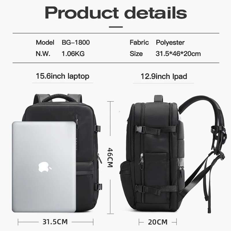 BANGE Aire Approved 15.6Inch Large Travel Men Multi-Function USB Waterproof Laptop Backpack With Wet Dry Pocket