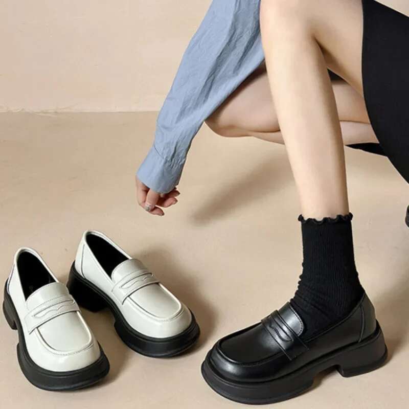 Women Slip-on Mary Jane Loafers New Lolita Girls Students Autumn JK Uniform Platform Cosplay High Heels Single Shoes