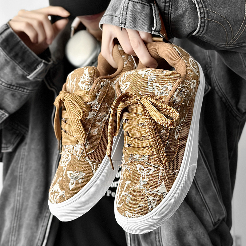 Unisex Canvas Shoes 2025 spring summer new printed pattern men's shoes simple design fashion shoes retro men's casual sneakers pair board sh