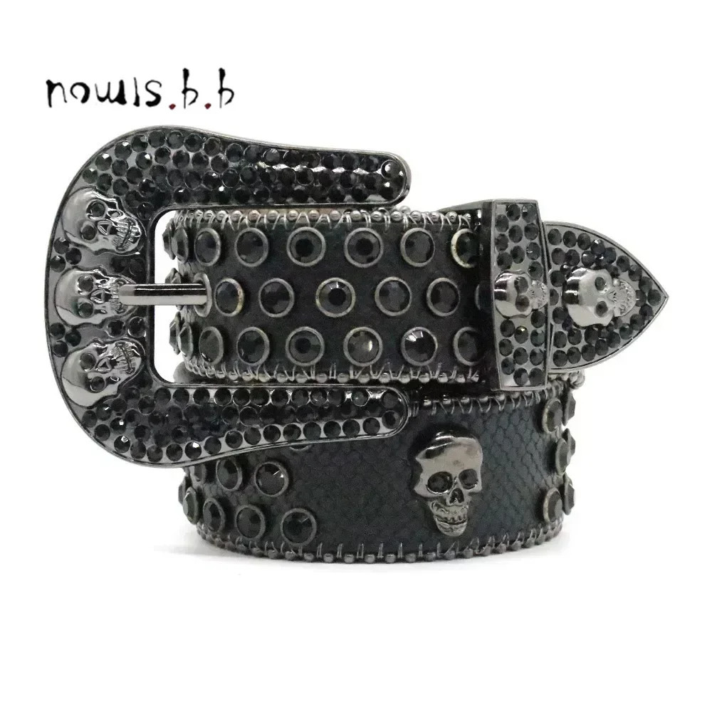 Belt for woman belt man bb belts shiny diamond waistbands white beaded skull snake pattern personalize 250312