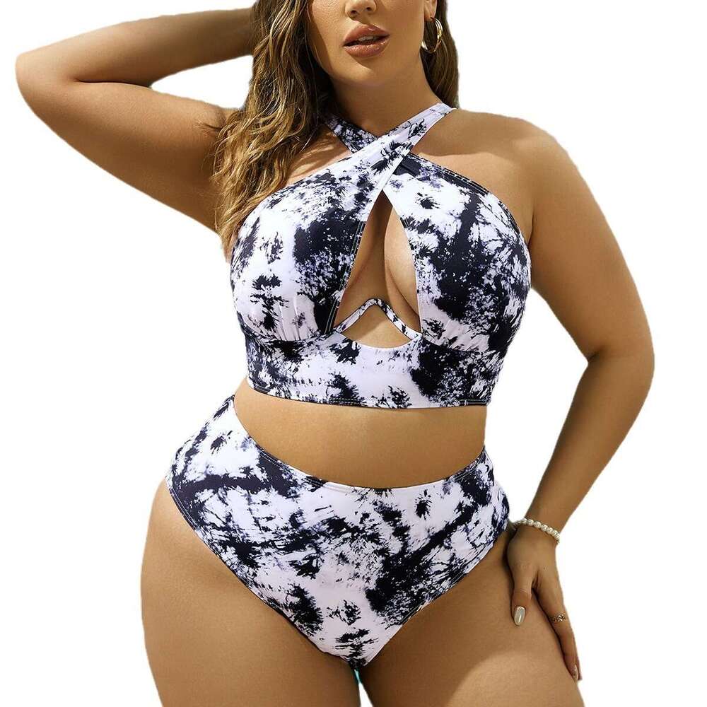 0XL - 4XL Printed Large Swimwear Plus Size High Waist Women Swimsuit Female Two-pieces Bikini set Bathing Suit K5630 - Twopieces - -