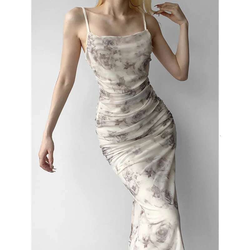 Dongdumaoyi Sexy En Elegante Backless Bloemenprint Pure Spaghettibandjes Damesjurk