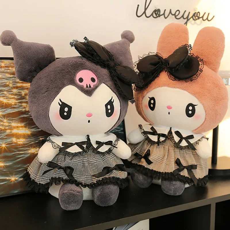 Sanrios Black Kuromi MyMelody Plush Stuffed Doll Kawaii Cartoon Sofa Mat Pillow Dark Gothic Lace Toy Girl Birthday GiftT250326