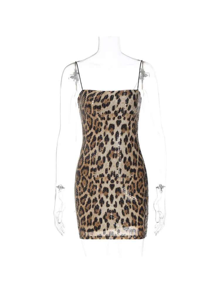Dongdumaoyi Nieuwe Mode Luipaardprint Street Style Club Veelzijdige Strappy Pailletten Damesjurk C