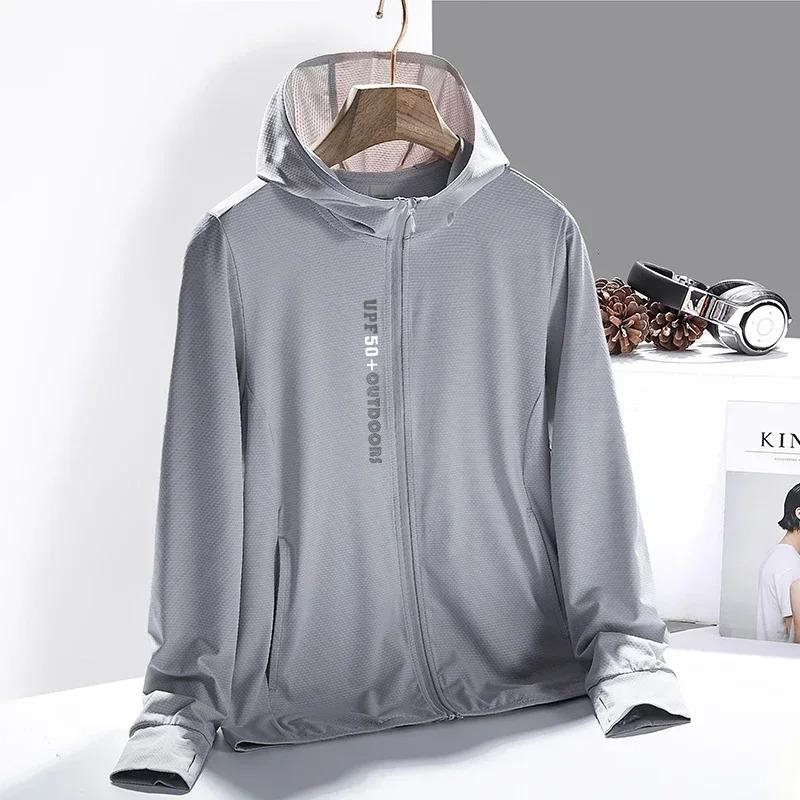 Outdoor hiking sun protection clothing summer mens cool jacket UV lightweight long sleeved hooded zipper shirt womens fishing 250327