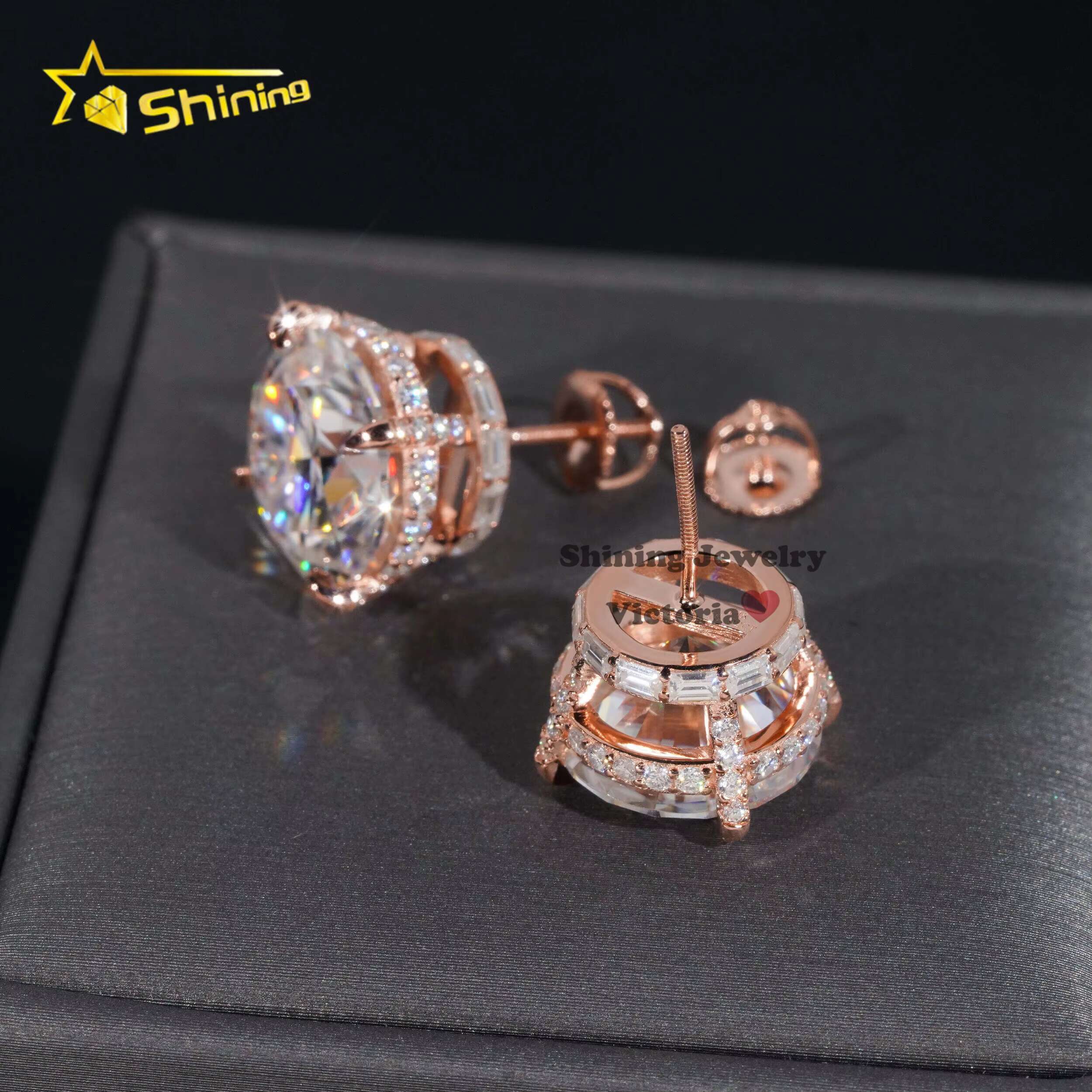 GRA Certificated Pass Diamond Tester Men Earrings 925 Sterling Silver Side Iced Moissnaite Studs13MM Hip Hop Earrings