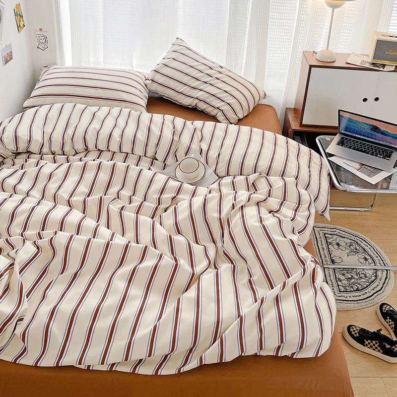 Nordic Sling Bed 150 Bedding Stripes Duvet Cover Set Queen Size Ins Blogger Comforter Set 250325