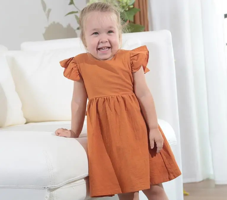 Korean Style Summer Infant Girls Dress Flying sleeve Cotton Linen born Baby Girls Princess Dress Kids Party Dresses 250326