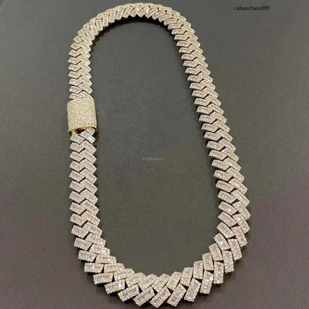 15mm Baguette Iced Out Sier Hiphop VVS Dia Moissanite Cuban k Chain