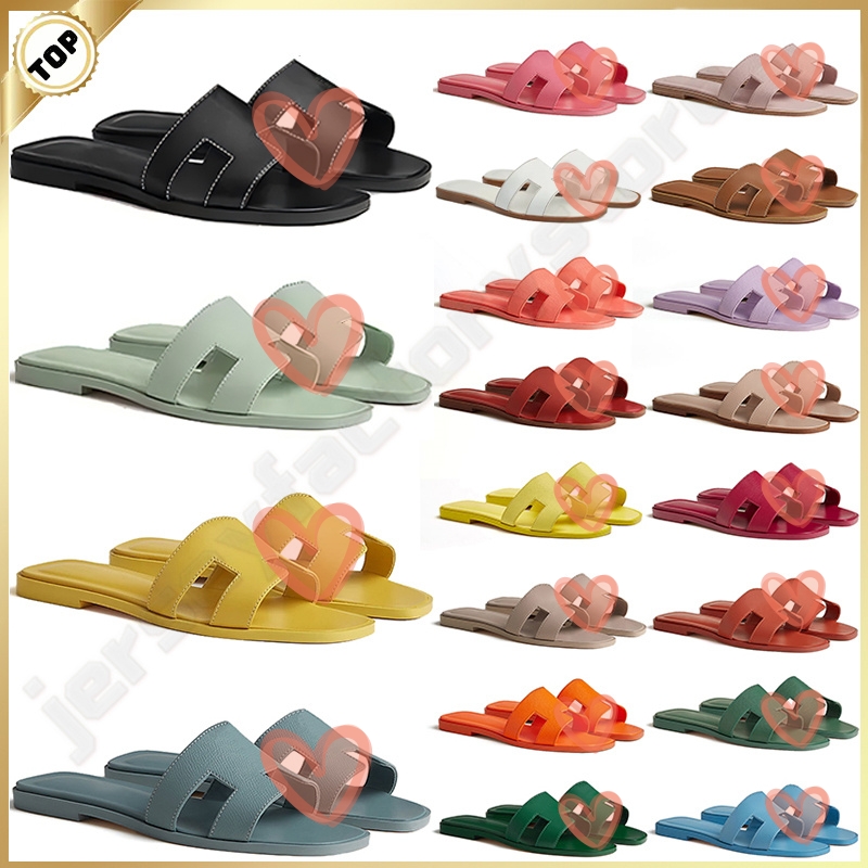 2025 With Box Oran Slippers Luxury Designer Genuine Leather Women's Sandals Women Sandal Black Red White Pink Yellow Fashion Womens Slipper Casual Versatile Beach