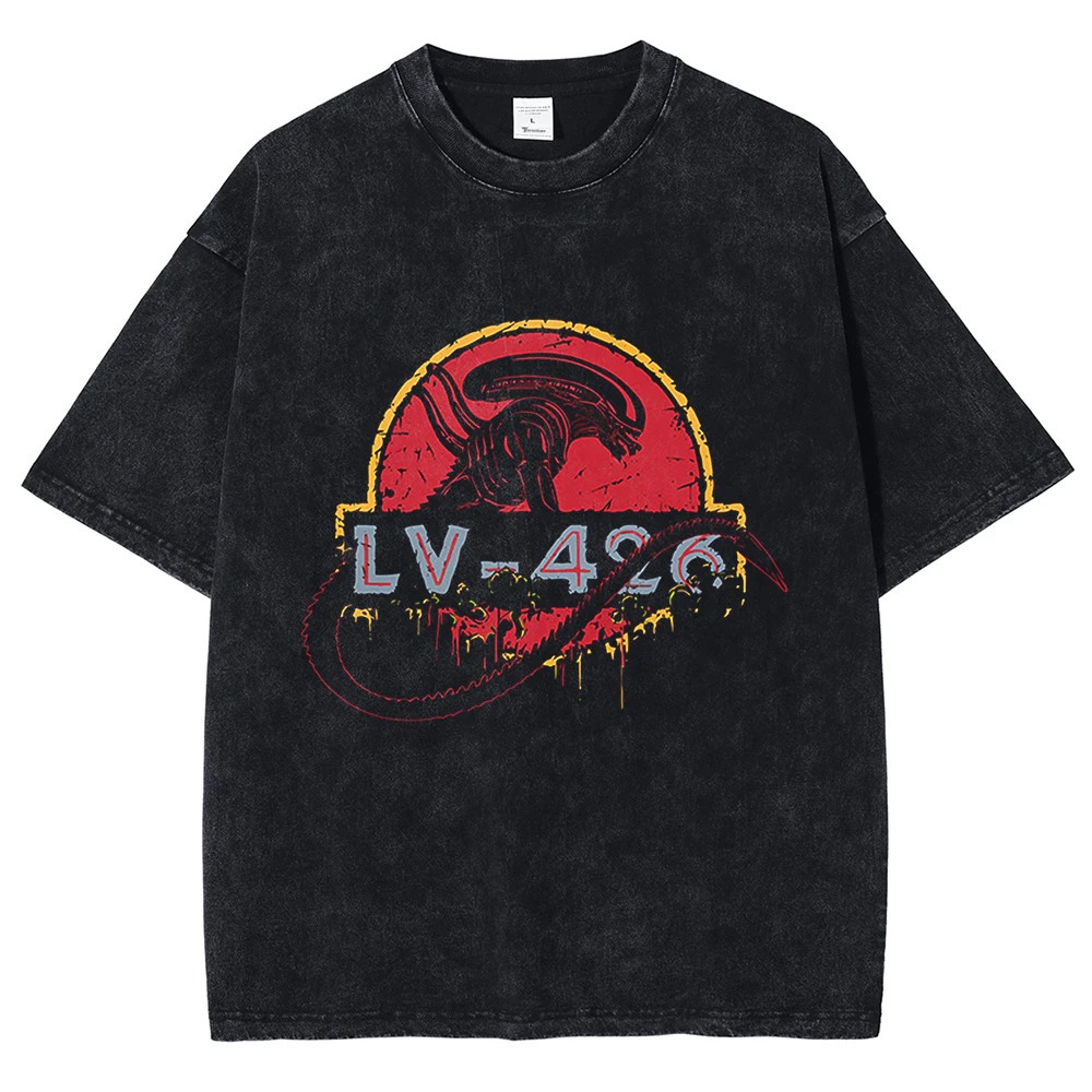 Mens Tshirt retro horror killer alien pattern printed short sleeved summer cotton oversized unisex top Y2K 250318
