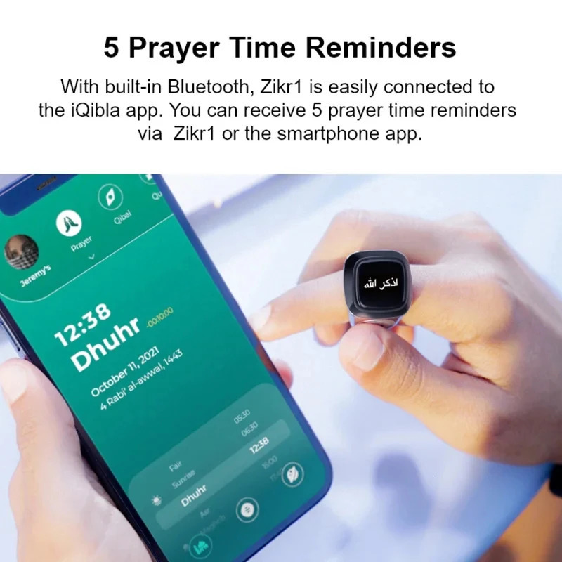 IQibla metal alloy intelligent prayer Zikr ring for Muslim Tasbih digital counter Tasbeeh prayer time vibration reminder waterproof 250322