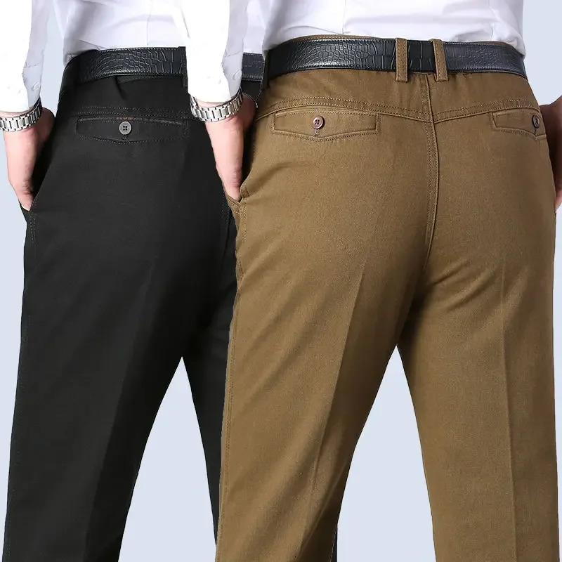 100% pure cotton summer and autumn mens casual pants fashionable black rice color temperature thickness Trouser intelligent set 250327