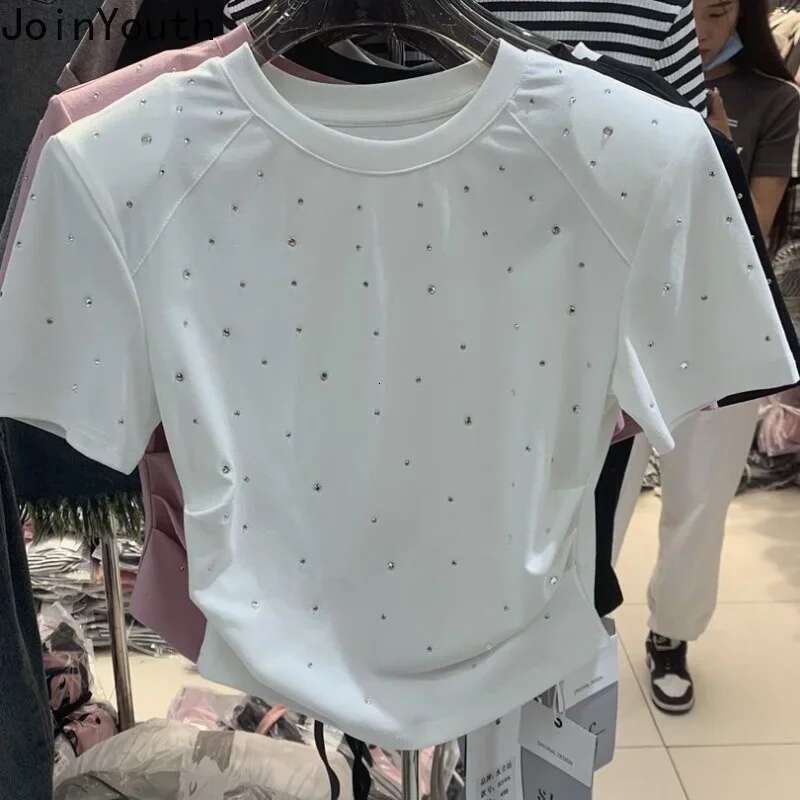 White Woman Tshirts 2025 Ropa Mujer Fashion Heavy Dia Short Sleeve O-Neck Summer Korean Tees Casual Crop Tops Y2k T Shirt