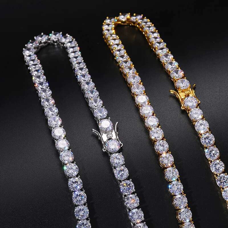 High-Quality VVS1 Moissanite Tennis Necklace S925 Sterling Silver Diamond Necklaces For Men Women Pass Diamonds Test Iced Out