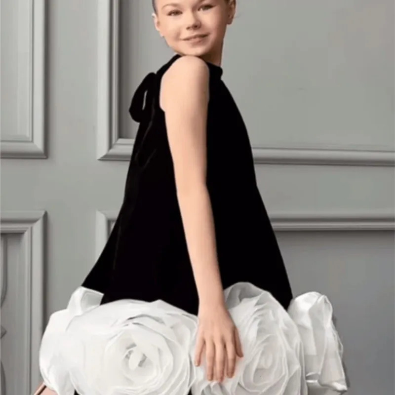 Baby Girl Princess 3D Flower Silk Dress Infant Toddler Teens Child Vintage Vestido Party Pageant Birthday Baby Clothes 1-12Y 250326